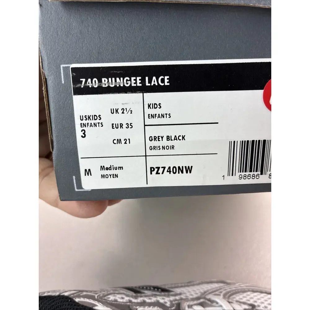 New Balance 740 Bungee Lace Grey Black Mesh Sneakers Unisex Kids Size 3